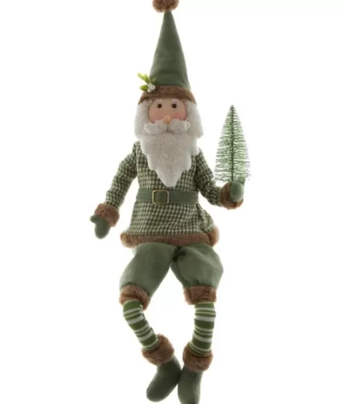 Boutique de Noël Gnomes & Lutins*27" Ornament, Sage Coloured Gnome With Small Pine Tree