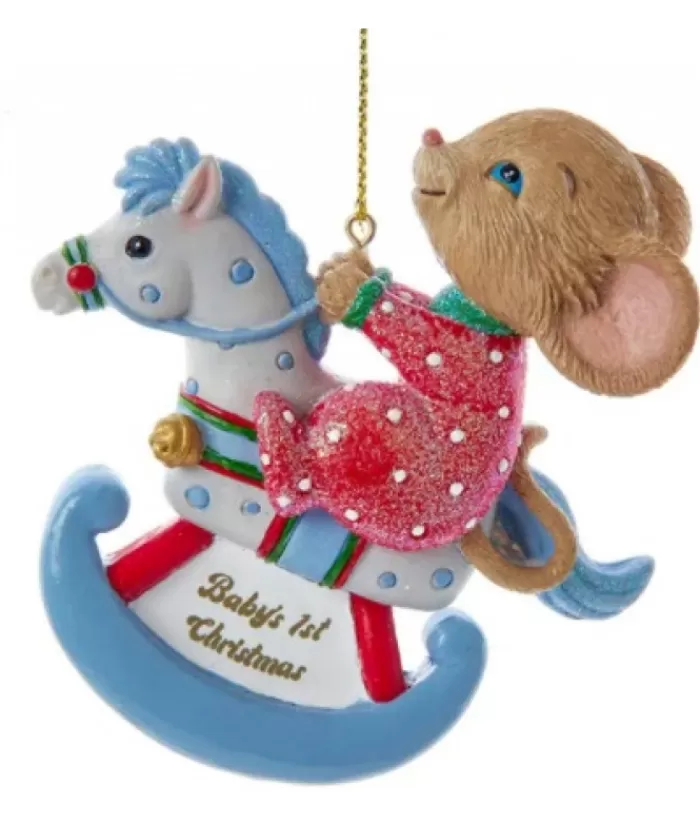 Boutique de Noël Famille & Amitiés*Baby'S 1St Christmas'' Mouse On Blue Rocking Horse Ornament