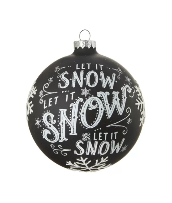 Boutique de Noël Black Glass Ball Ornament With "Let It Snow" Motif