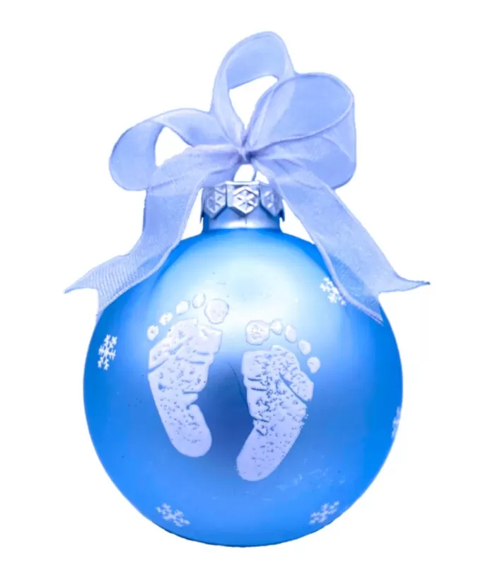 Boutique de Noël Blue Glass Ornament "My First Christmas" To Customize. Small Feet Design