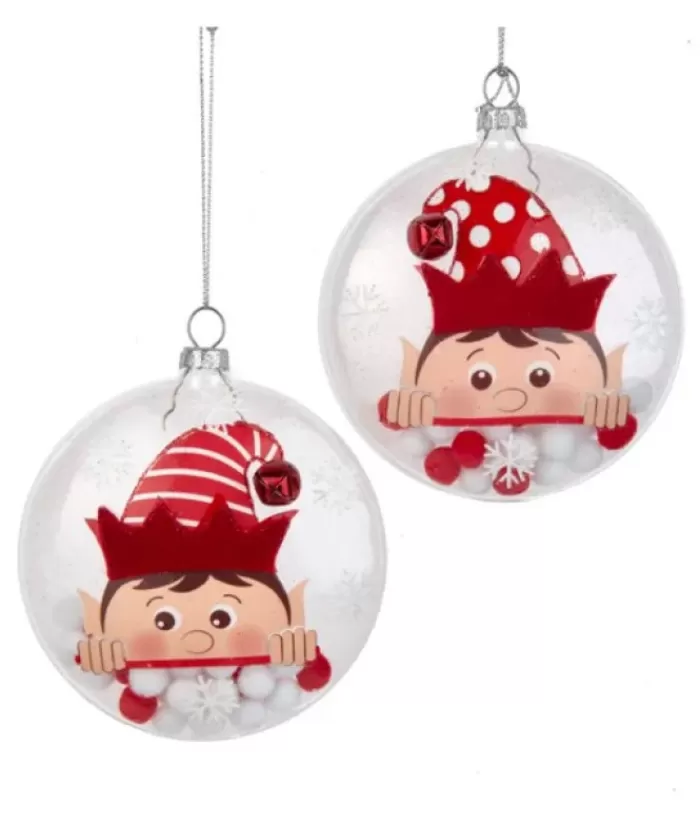Boutique de Noël Gnomes & Lutins*Clear Glass Ornament With Elf Motif And Snow Ball Filling, 4" Large