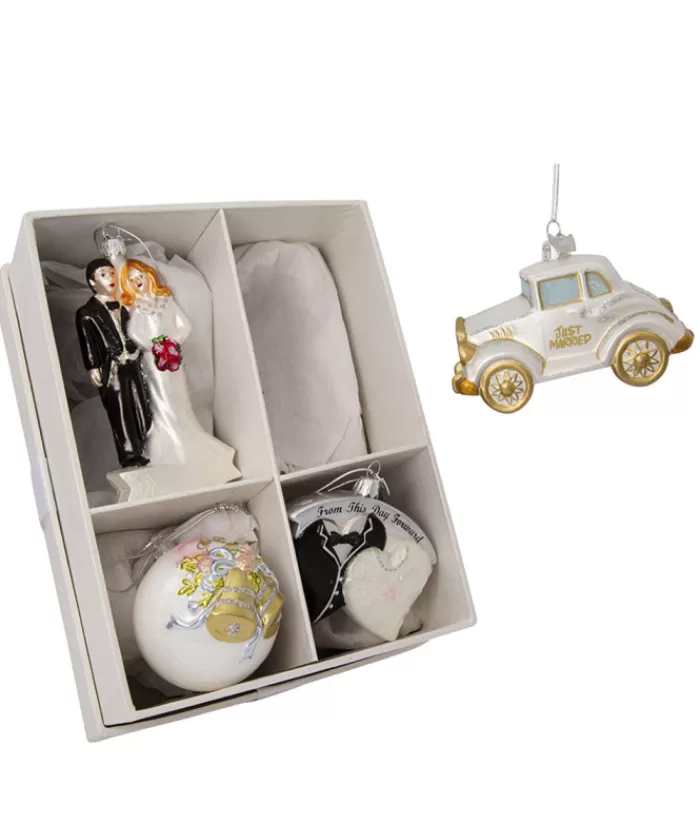Boutique de Noël Famille & Amitiés*Commemorative Marriage Set Of 4 Glass Tree Decorations