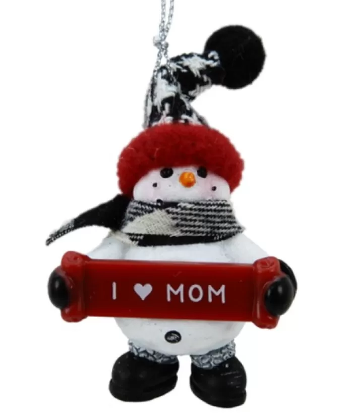 Boutique de Noël Bonhommes De Neige*Cozy Snowman With Banner Message "I Love Mom" Ornament
