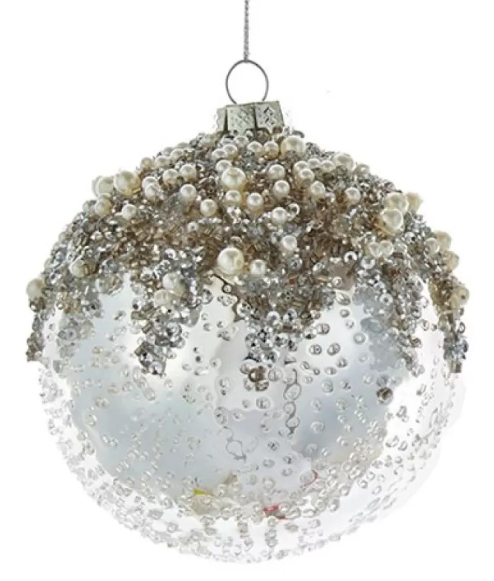 Boutique de Noël Flocons & Étoiles*Glass Ball Ornament, Silver And Ice Spangling, With Fake Pearls