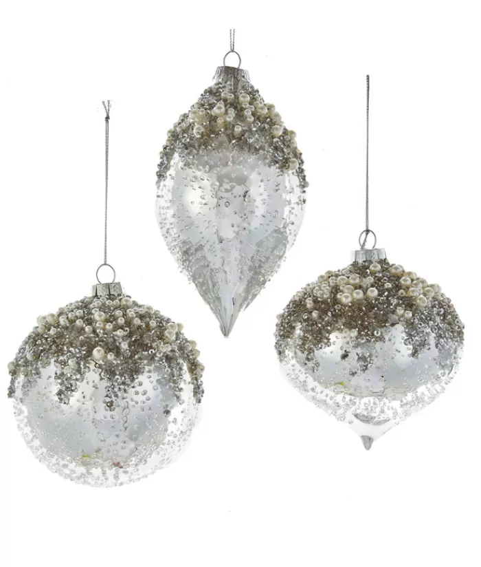 Boutique de Noël Flocons & Étoiles*Glass Ball Ornament, Silver And Ice Spangling, With Fake Pearls