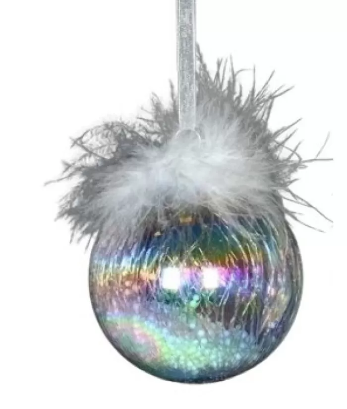 Boutique de Noël Divers*Glass Ornament, 80Mm, Iris Ball With Feather Decoration