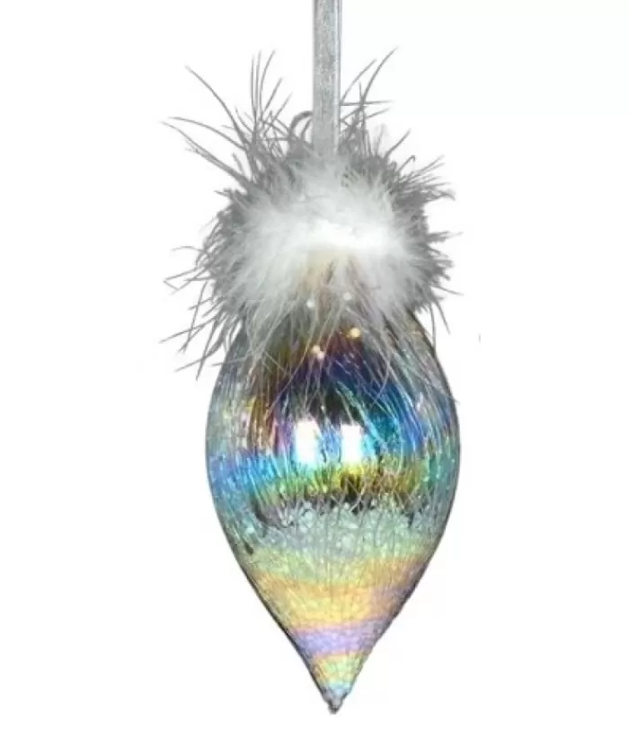 Boutique de Noël Divers*Glass Ornament, 80Mm, Iris Finial With Feather Decoration