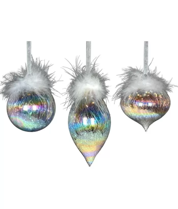 Boutique de Noël Flocons & Étoiles*Glass Ornament, 80Mm, Iris Onion With Feather Decoration