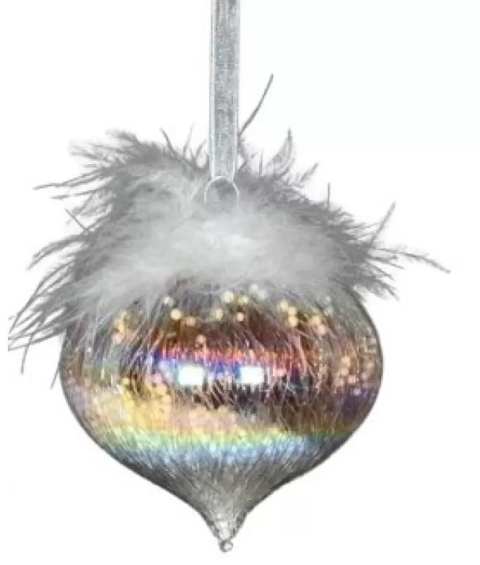 Boutique de Noël Flocons & Étoiles*Glass Ornament, 80Mm, Iris Onion With Feather Decoration