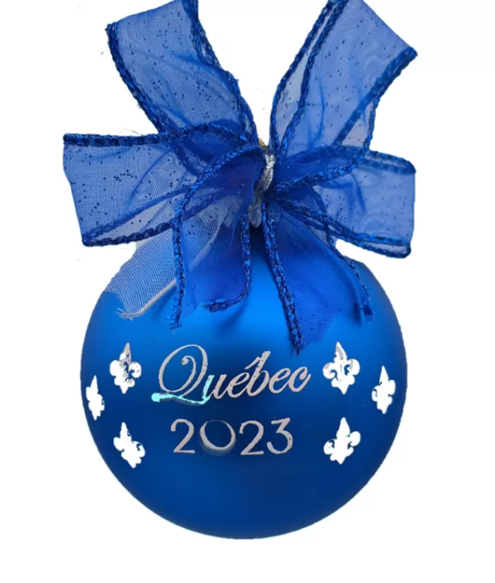Boutique de Noël Divers*Glass Ornament, Momento Of Québec 2023, Hand Decorated. Blue.