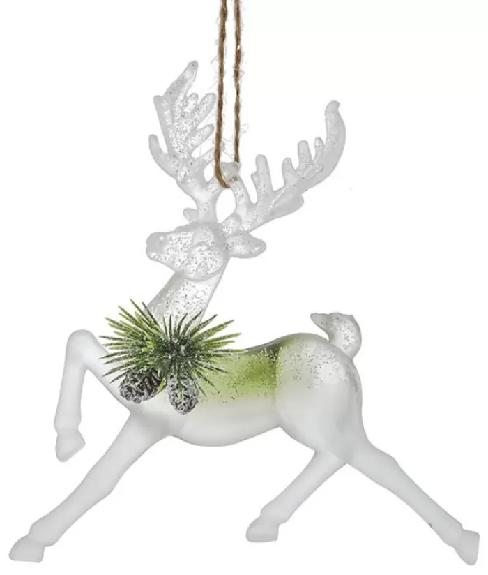Boutique de Noël Animaux*Ornament, Clear Acrylic, Deer In Sage And Ivory Colours