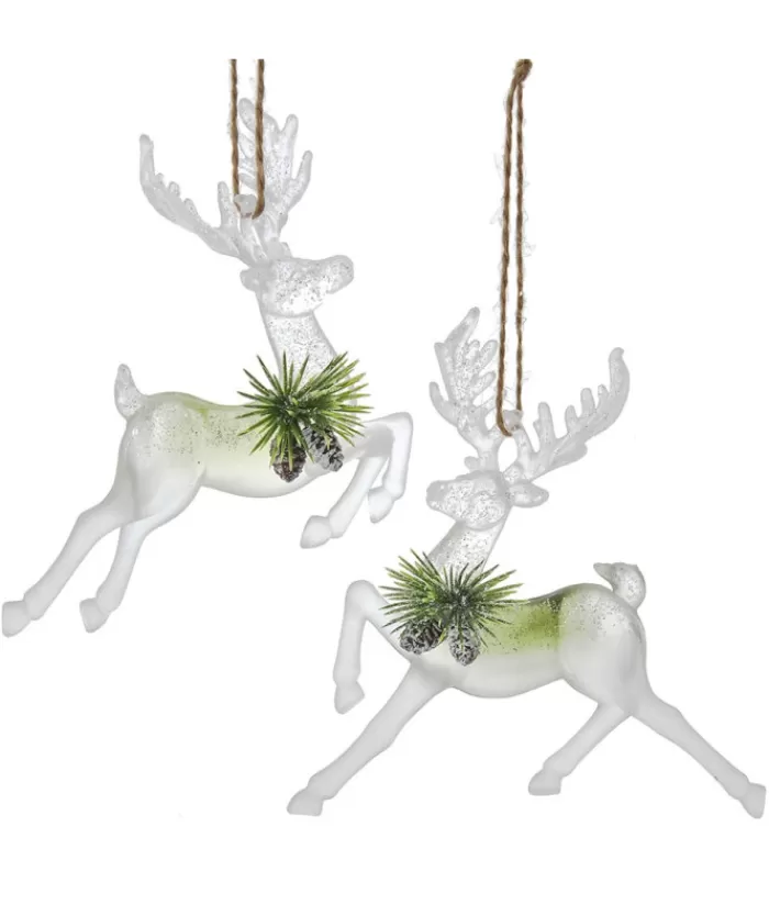Boutique de Noël Animaux*Ornament, Clear Acrylic, Deer In Sage And Ivory Colours