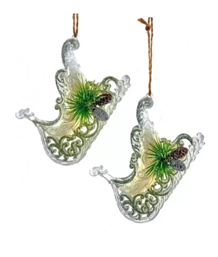 Boutique de Noël Divers*Ornament, Clear Acrylic, Sled With Pine Cone And Needles Trimming