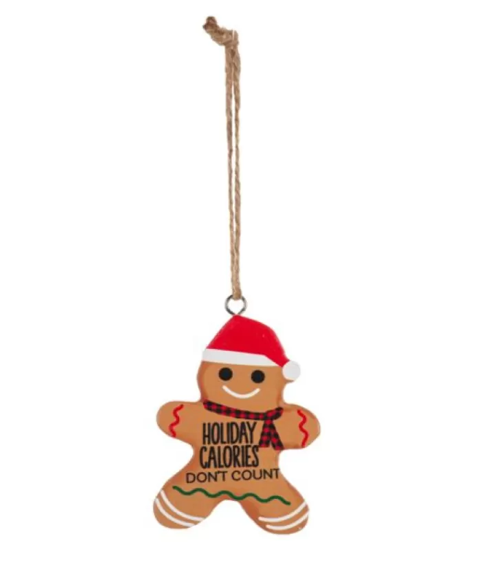 Boutique de Noël Famille & Amitiés*Ornament, Festive Gingerbread Man, With Message "Holiday Calories Don'T Count"