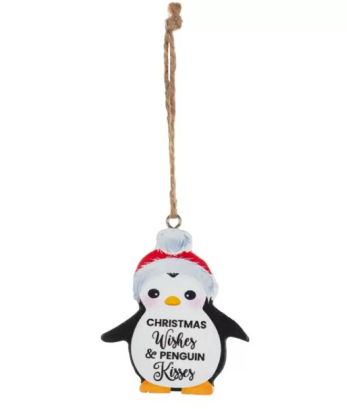 Boutique de Noël Famille & Amitiés*Ornament, Festive Penguin, With Message "Christmas Wishes And Penguin Kisses"