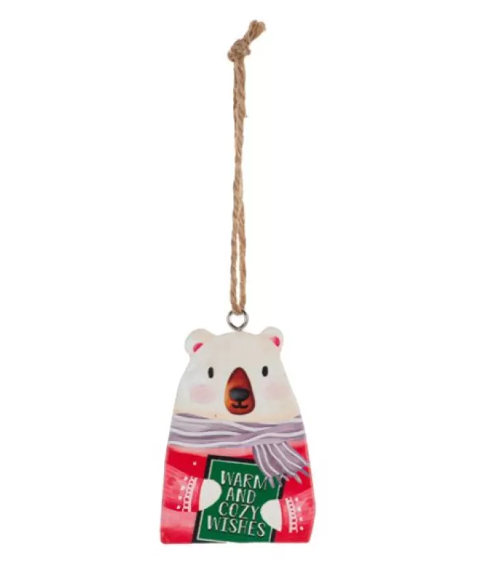 Boutique de Noël Famille & Amitiés*Ornament, Festive Polar Bear, With Message "Warm And Cozy Wishes"