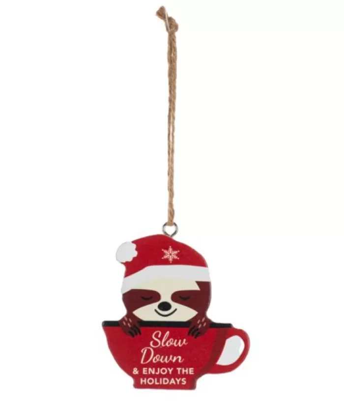 Boutique de Noël Famille & Amitiés*Ornament, Festive Sloth, With Message "Slow Down And Enjoy The Holidays"