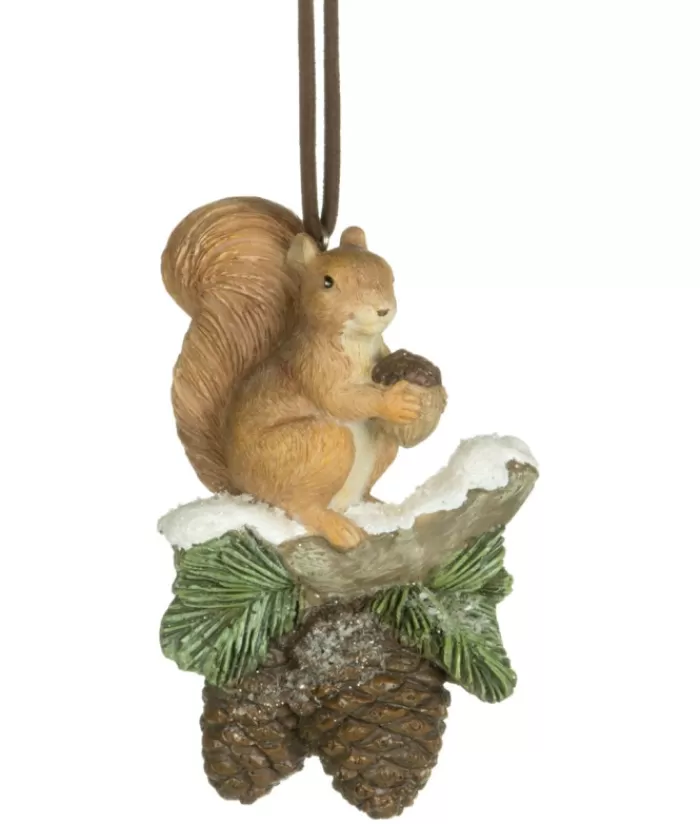 Boutique de Noël Chiens*Ornament, Forest Squirrel On Branch With Pine Cones