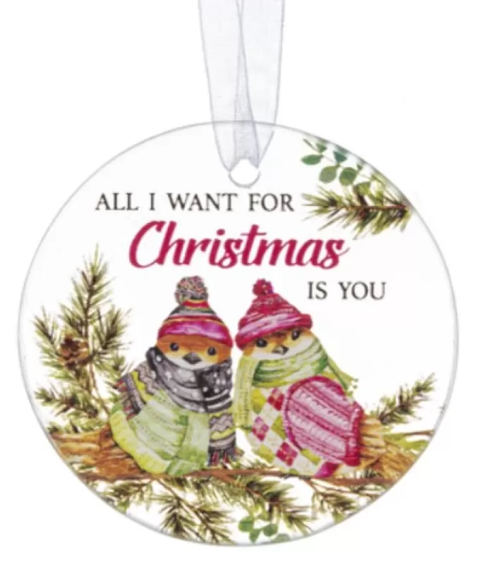 Boutique de Noël Famille & Amitiés*Ornament, Plaque With Bird Motif, With Message "All I Want For Christmas Is You"