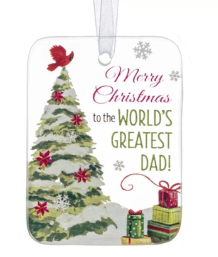 Boutique de Noël Famille & Amitiés*Ornament, Plaque, With Message "Merry Christmas To The World'S Best Dad"