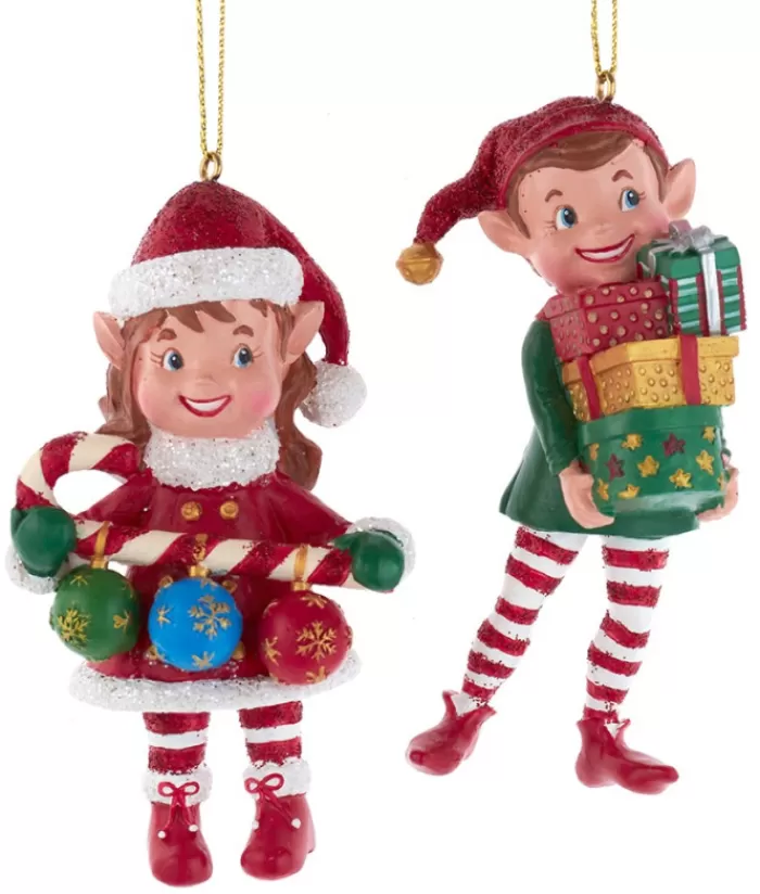 Boutique de Noël Gnomes & Lutins*Ornament, "Red Hat", Elf With An Armful Of Gifts