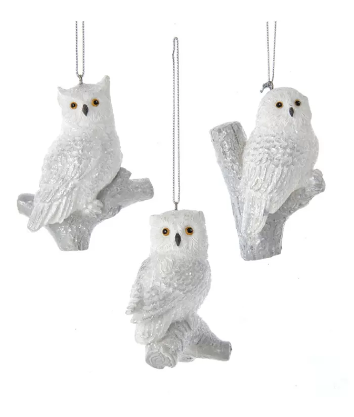 Boutique de Noël Animaux*Ornament, Silver And White Owl, Resting On A Branch