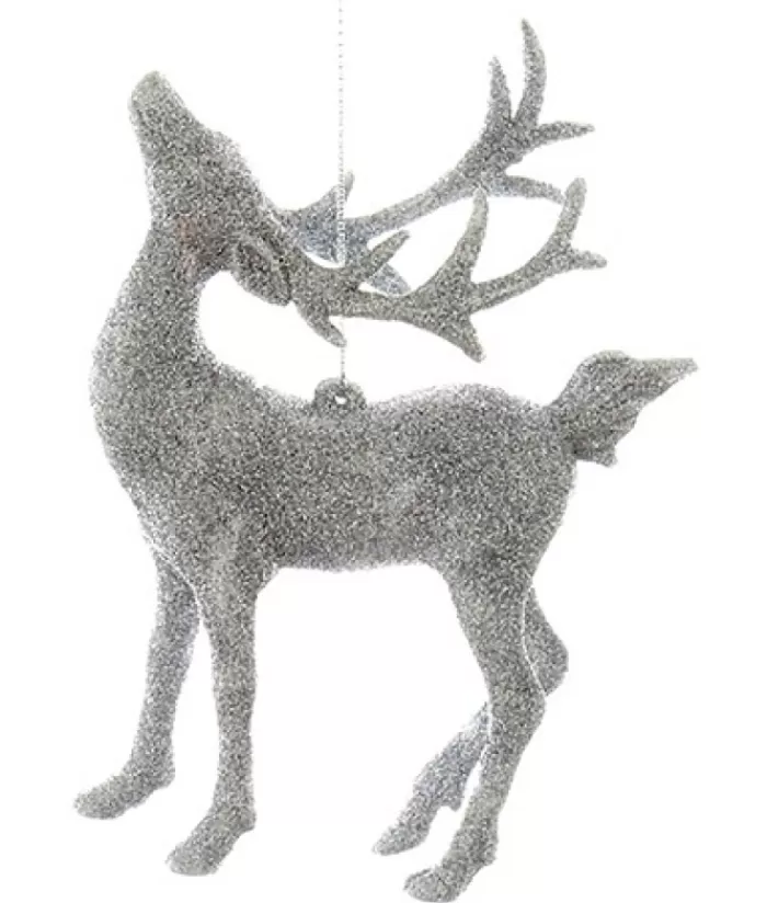Boutique de Noël Animaux*Ornament, Silver Glittered Stag, With It'S Neck Arched
