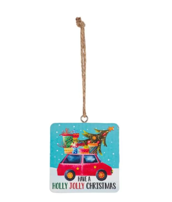 Boutique de Noël Famille & Amitiés*Ornament, Wooden Plaque, With Message "Have A Holly Jolly Christmas"