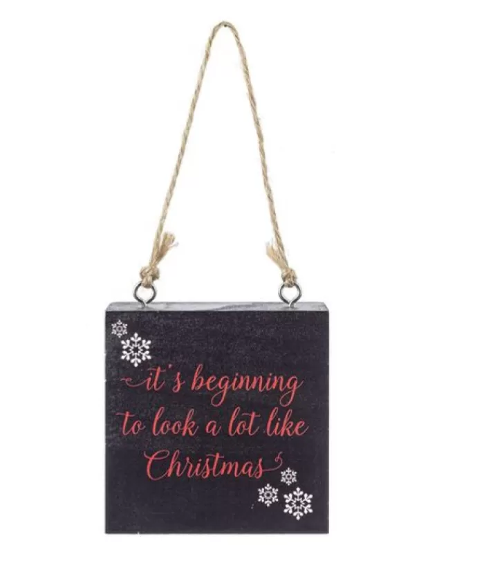 Boutique de Noël Famille & Amitiés*Ornament, Wooden Plaque, With Message "It'S Beginning To Look A Lot Like Christmas"