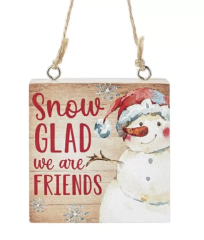 Boutique de Noël Bonhommes De Neige*Ornament, Wooden Plaque, With Message "Snow Glad We Are Friends"