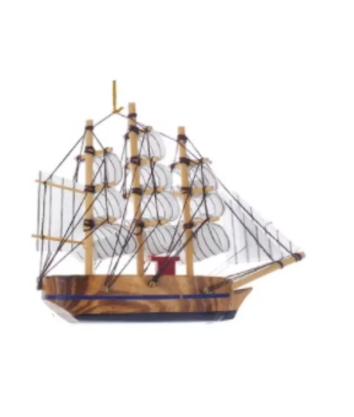 Boutique de Noël La Mer*Ornament, Wooden Schooner, Brown, 5.5 In (Ornament, Wooden Schooner, Brown, 5.5In Long