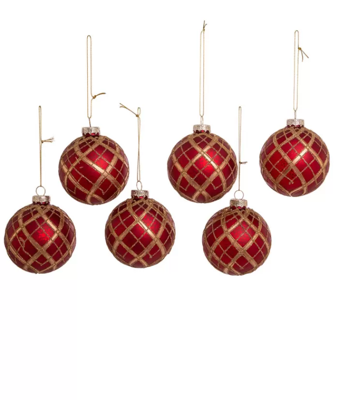 Boutique de Noël Divers*Red And Gold Decorated Glass Balls, 80Mm, 6 Per Box