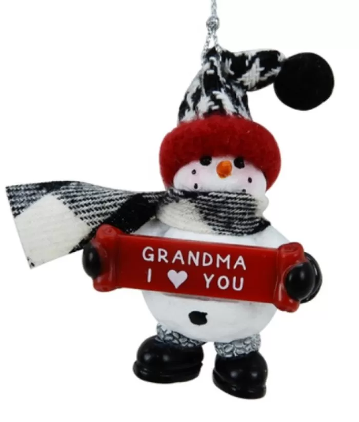 Boutique de Noël Famille & Amitiés*Snowman With Banner, Message, "Grandma I Love You ", Ornament