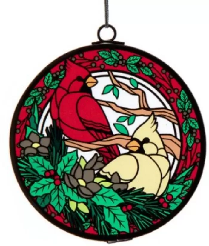 Boutique de Noël Animaux*Stained Glass Ornament, Cardinal And Tan Bird