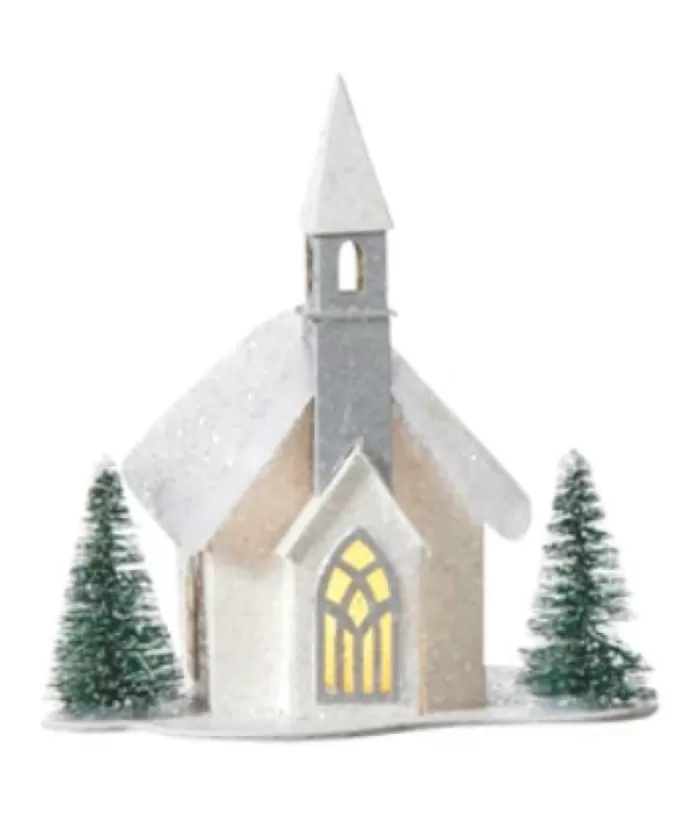 Boutique de Noël Table Decor, Ornament, White Church With Led Lighting