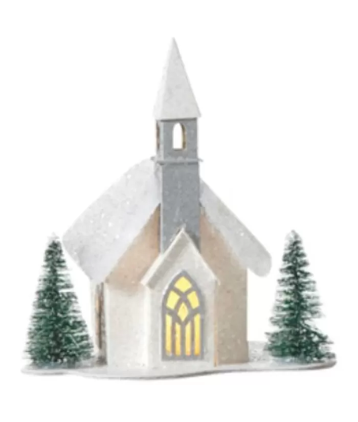 Boutique de Noël Divers*Table Decor, Ornament, White Church With Led Lighting