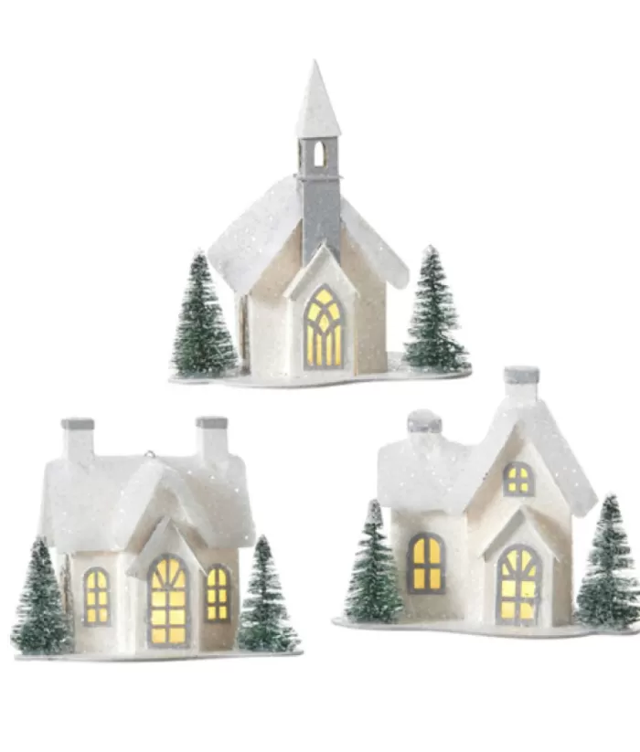 Boutique de Noël Table Decor, Ornament, White Church With Led Lighting