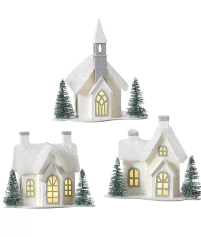 Boutique de Noël Divers*Table Decor, Ornament, White Church With Led Lighting
