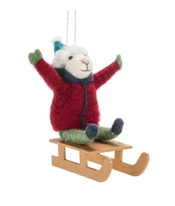 Boutique de Noël Animaux*Xmas Tree Ornament, White Woolly Mouse On Winter Sled