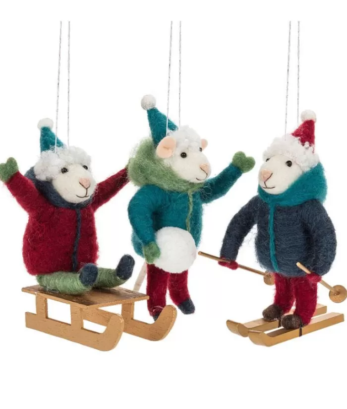 Boutique de Noël Animaux*Xmas Tree Ornament, White Woolly Mouse On Winter Sled