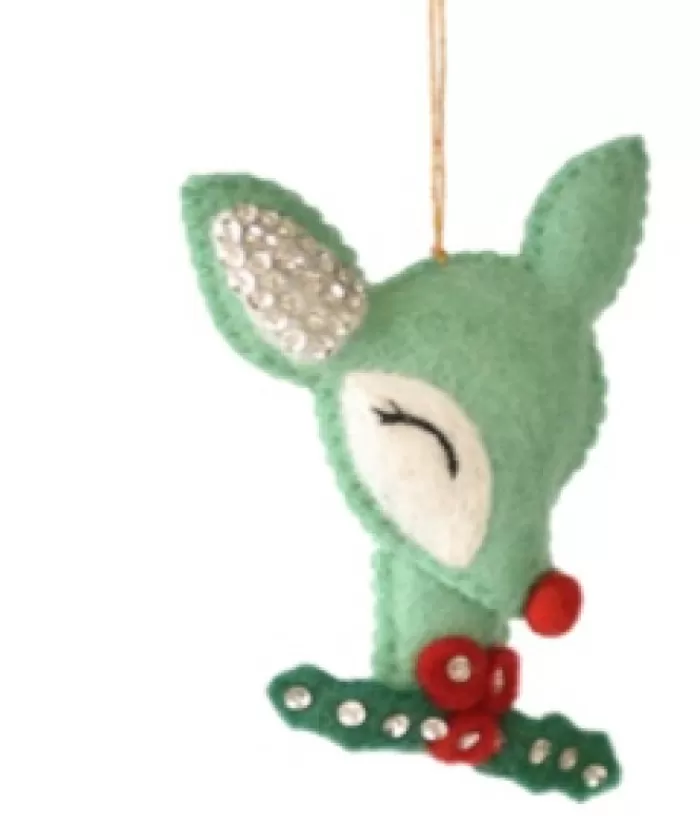 Boutique de Noël Animaux*Xmas Tree Ornament, Woollen Deer Head With Holly Sprig