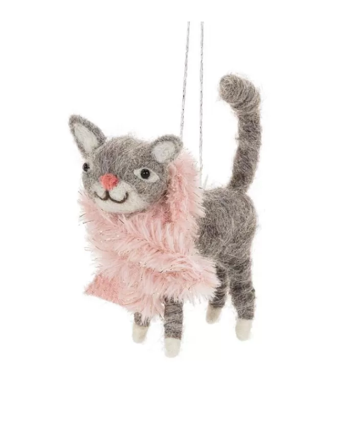 Boutique de Noël Animaux*Xmas Tree Ornament, Woolly Cat With A Pink Neck Scarf