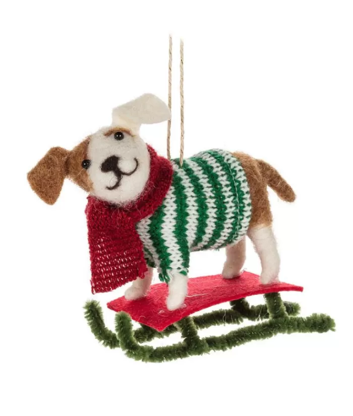 Boutique de Noël Chiens*Xmas Tree Ornament, Woolly Dog On A Sled, With A Sweater