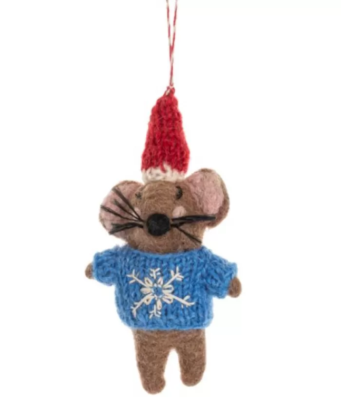 Boutique de Noël Chiens*Xmas Tree Ornament, Woolly Mouse With Knitted Blue Sweater