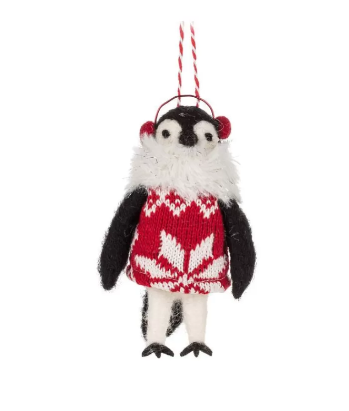 Boutique de Noël Animaux*Xmas Tree Ornament, Woolly Penguin In A Red Snowflake Sweater