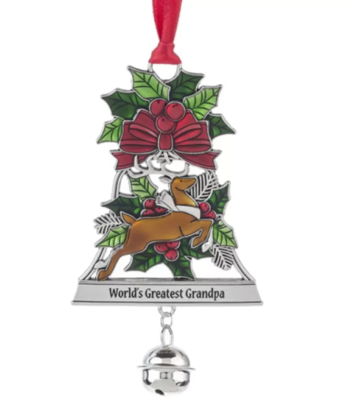 Boutique de Noël Animaux*Zinc Bell Shaped Ornament, Featuring A Deer And Holly "World`S Greatest Grandpa"