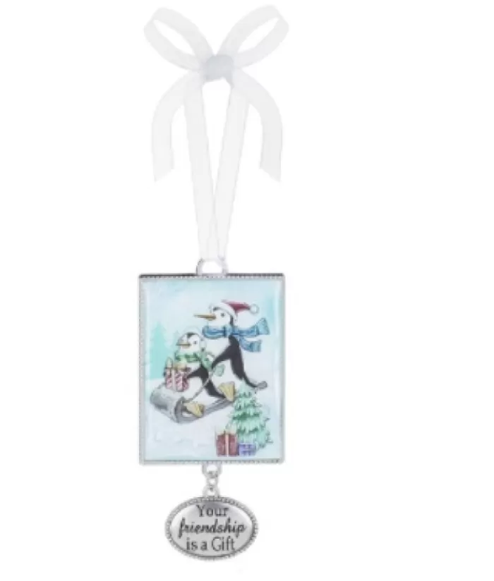 Boutique de Noël Animaux*Zinc Plaque Ornament, 2", With Penguins And "Friendship" Message