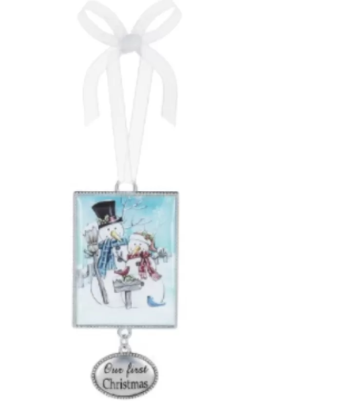 Boutique de Noël Famille & Amitiés*Zinc Plaque Ornament, 2In, With Snowmen And Message (1St Xmas)